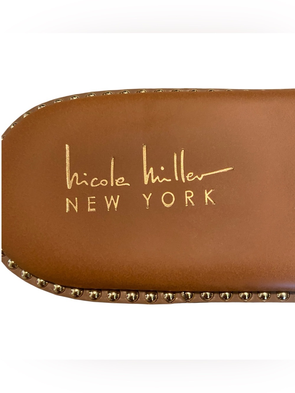 Nicole Miller New York Black Slide Sandals with Gold Studs - Picture 3 of 6